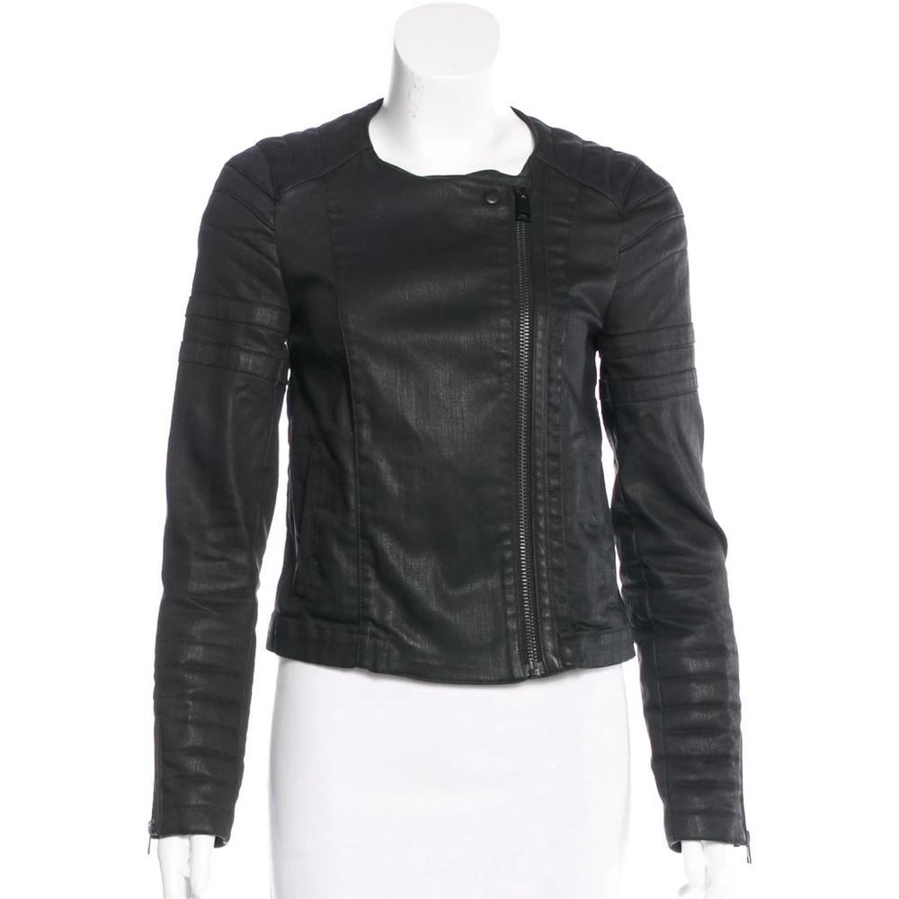 Allsaints Black Axelle Denim Jacket Moto Style Size 6